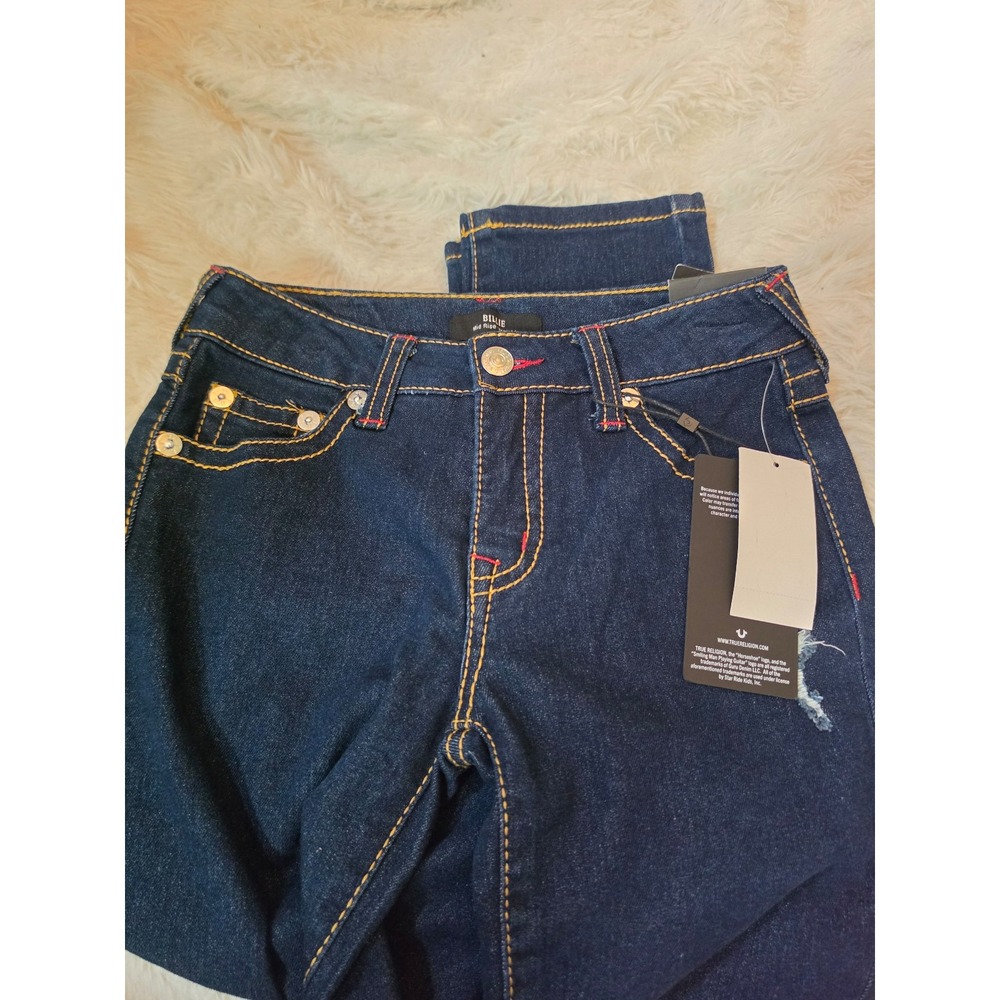 True Religion Girls Billie Mid Rise Distressed Jeans Big Stitch NWT Size 8